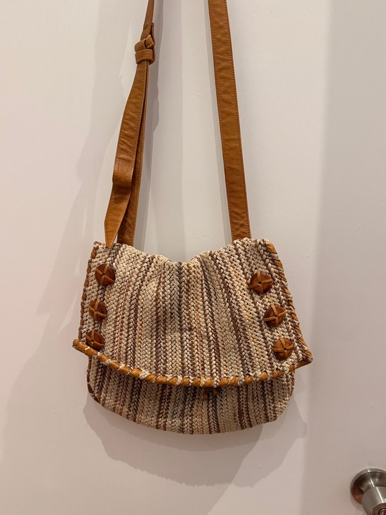 sharif Handbags - Sharif Vintage Woven Straw & Leather Bucket Bag Camel Boho